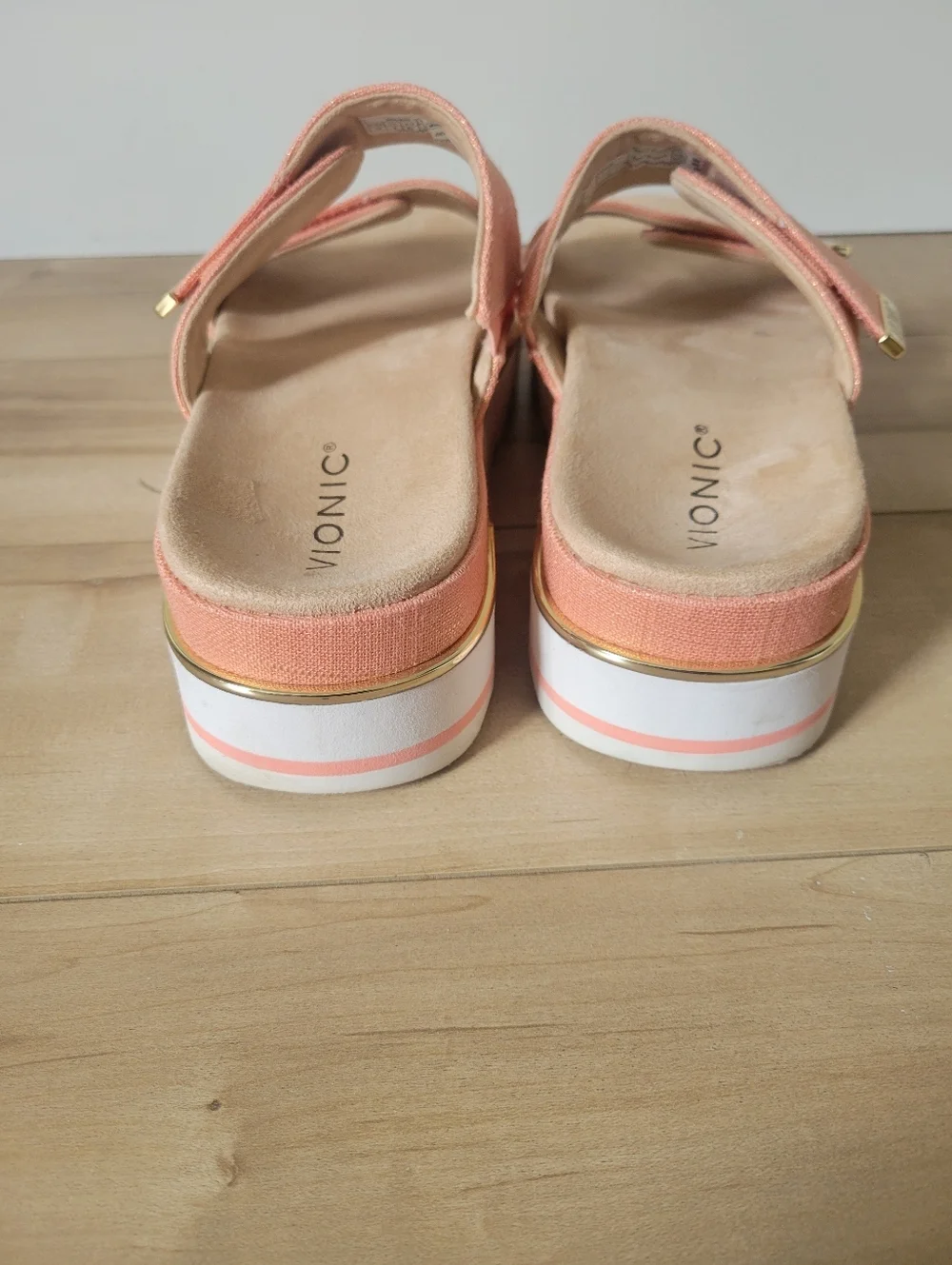 Vionic Women's Brandie Slide Roze Pink Linen Metallic Sandal Size 10 - Picture 6 of 8